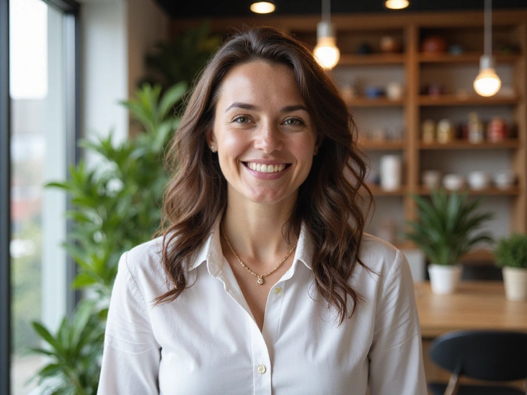 Nutrizionista professionale e amichevole che sorride in un moderno e pulito ufficio