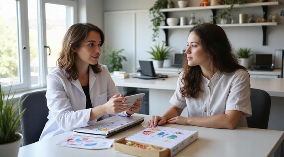 Nutrizionista che spiega un piano alimentare personalizzato a un cliente